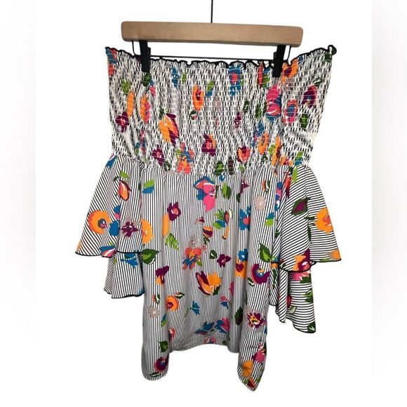 Nicole Miller New York Off-Shoulder Smocked Floral dress - Size 8 - Picture 7 of 7